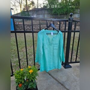100% Linen Teal Blouse